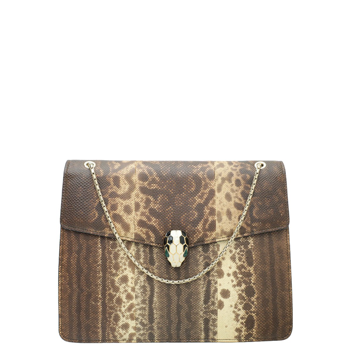 Bvlgari Brown Karung Skin Serpenti Forever Large Bag