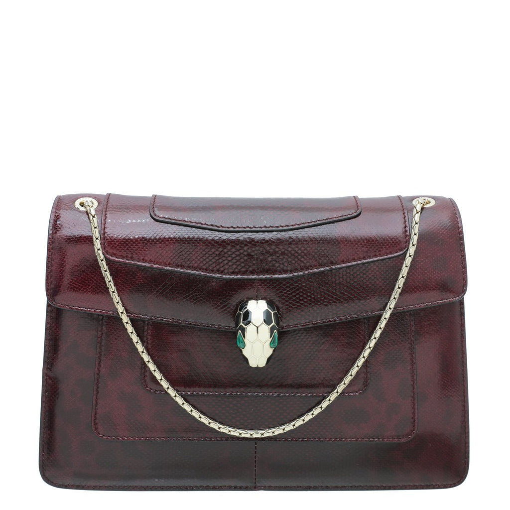 Bvlgari Burgundy Karung Skin Serpenti Forever Flap Bag