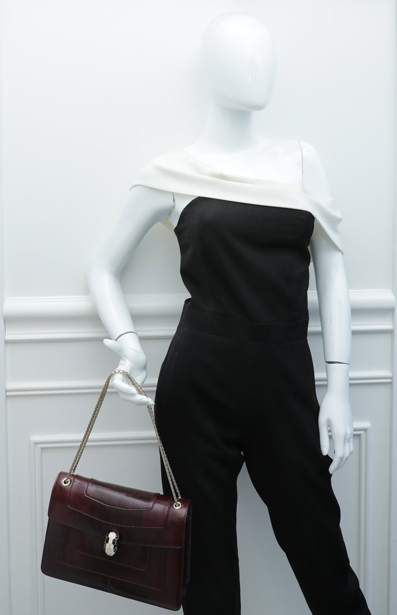Bvlgari Burgundy Karung Skin Serpenti Forever Flap Bag