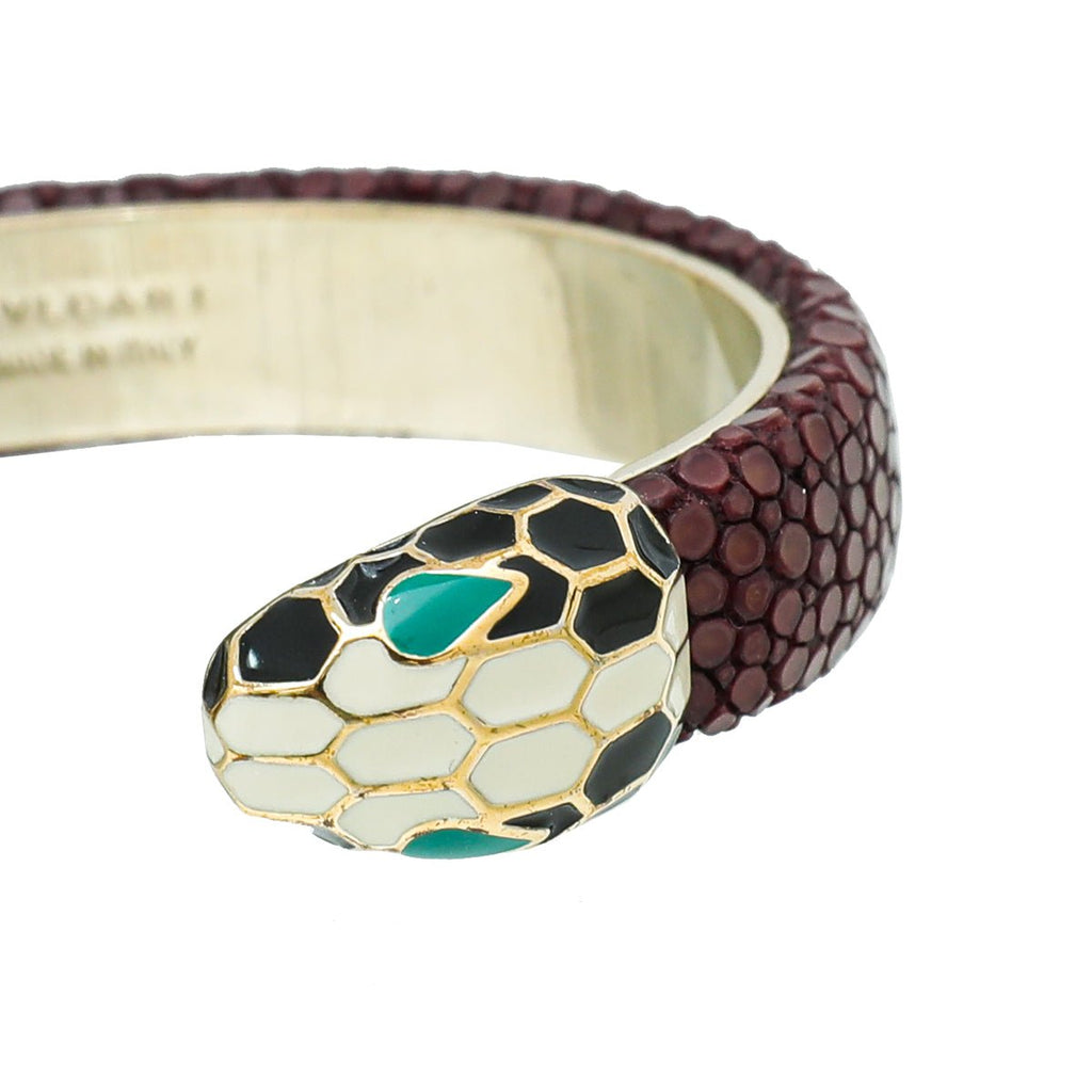 Bvlgari Burgundy Serpenti Forever Galuchat Cuff Bracelet