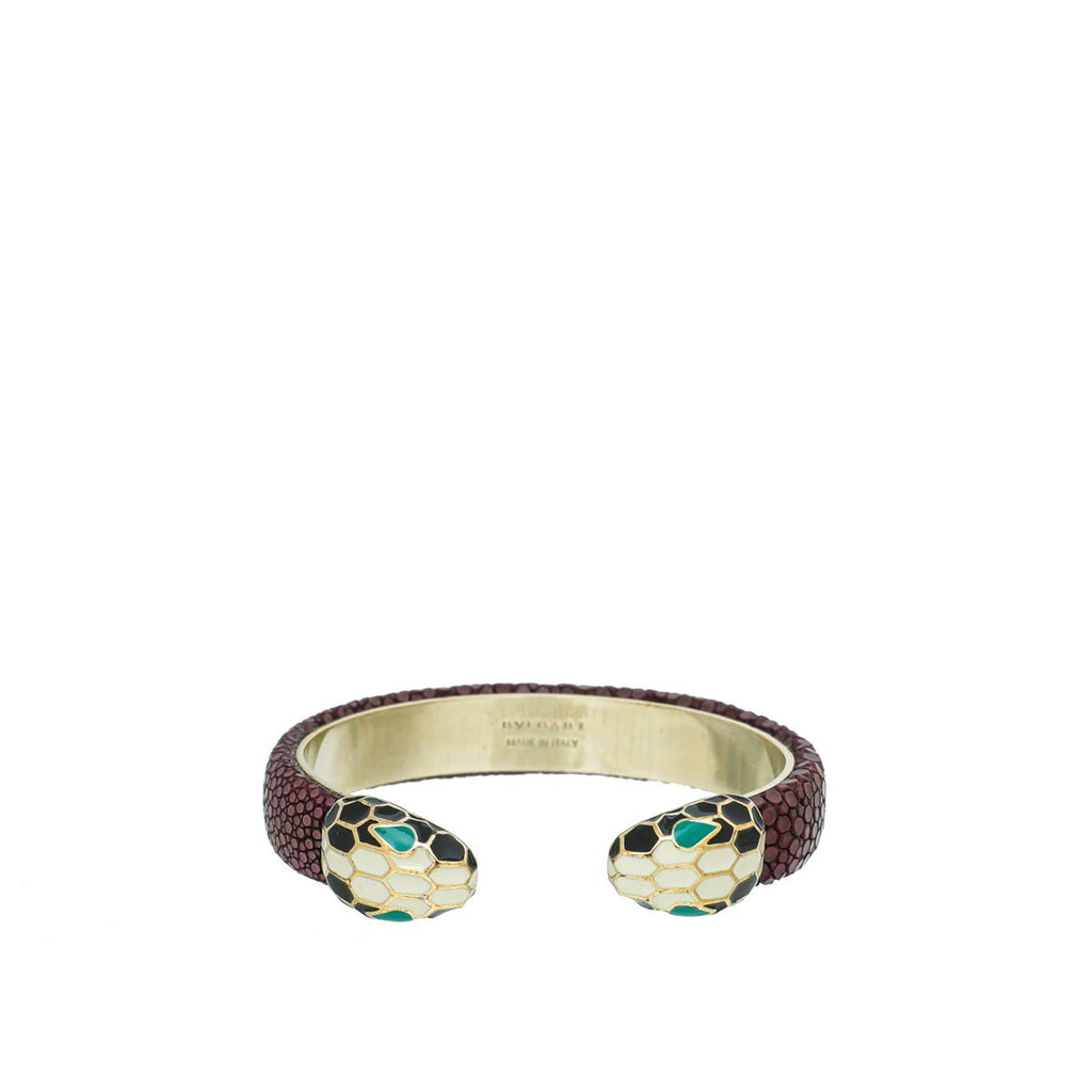 Bvlgari Burgundy Serpenti Forever Galuchat Cuff Bracelet
