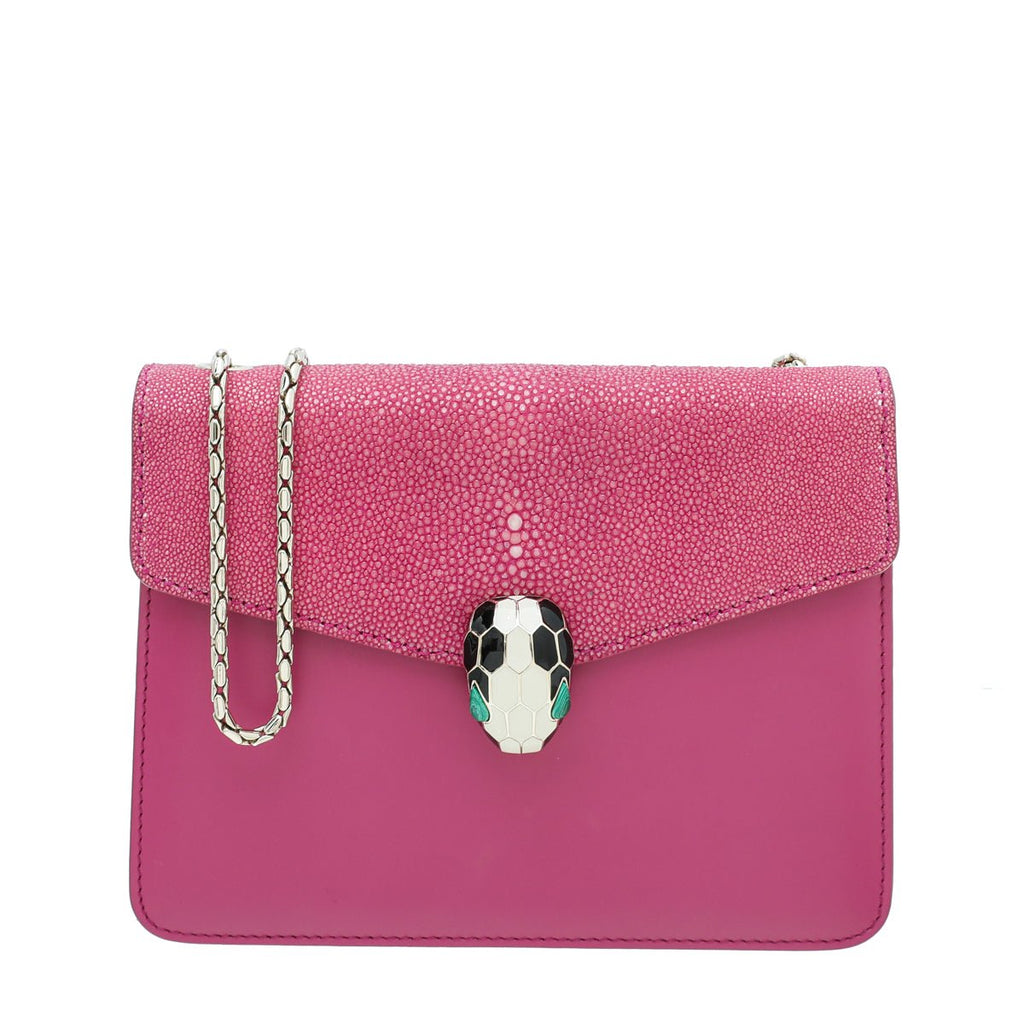 Bvlgari Fuchsia Serpenti Forever Galuchat Crossbody Small Bag