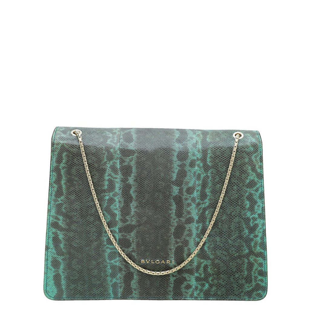 Bvlgari Green Karung Skin Serpenti Forever Flap Chain Large Bag