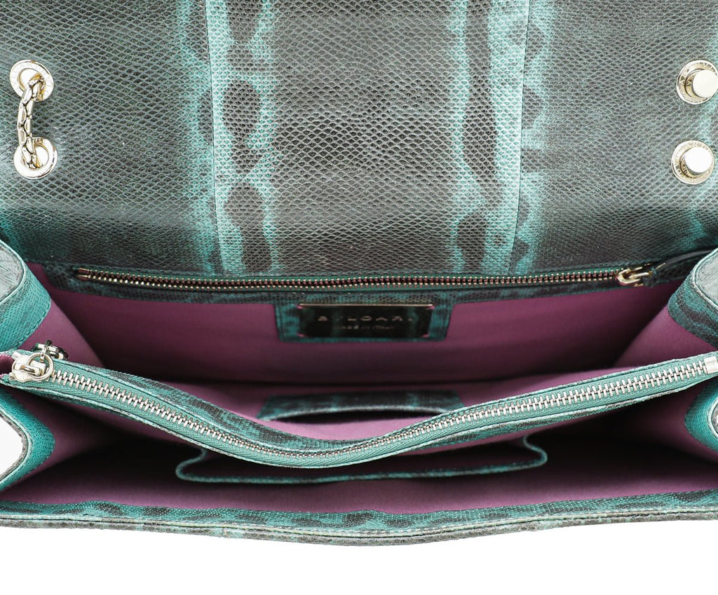 Bvlgari Green Karung Skin Serpenti Forever Flap Chain Large Bag