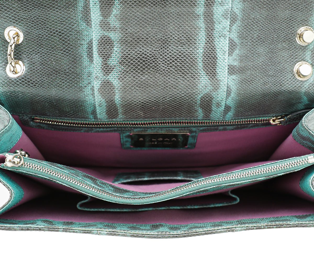 Bvlgari Green Karung Skin Serpenti Forever Flap Chain Large Bag