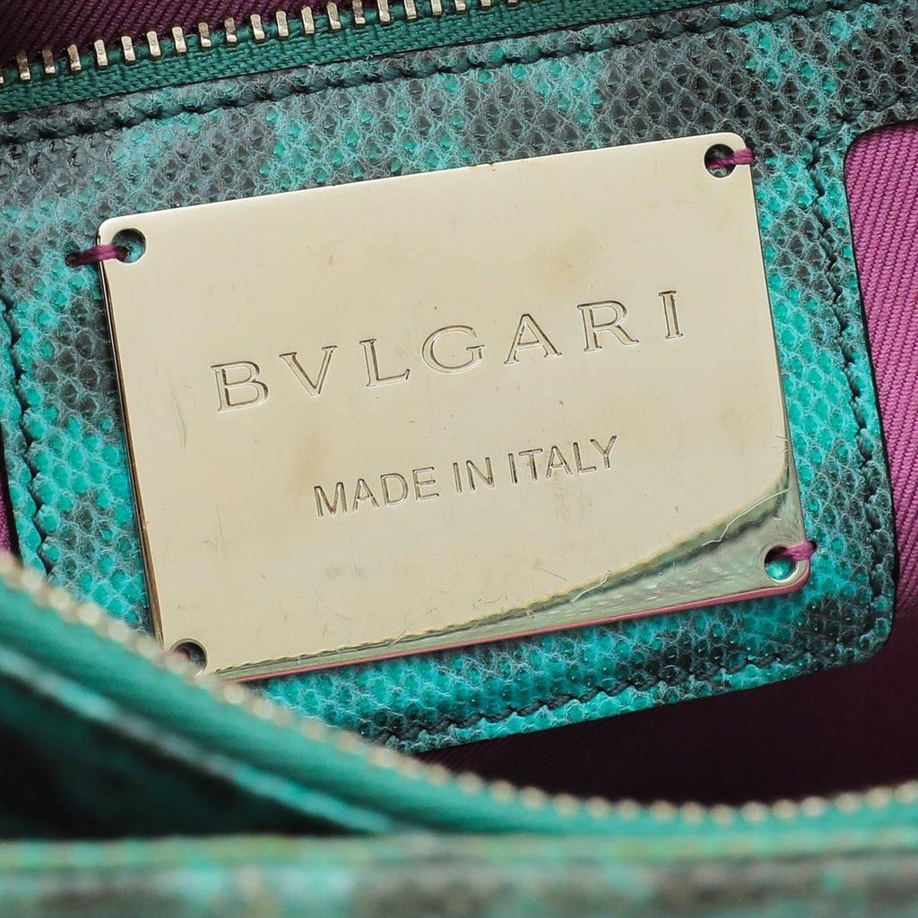 Bvlgari Green Karung Skin Serpenti Forever Flap Chain Large Bag