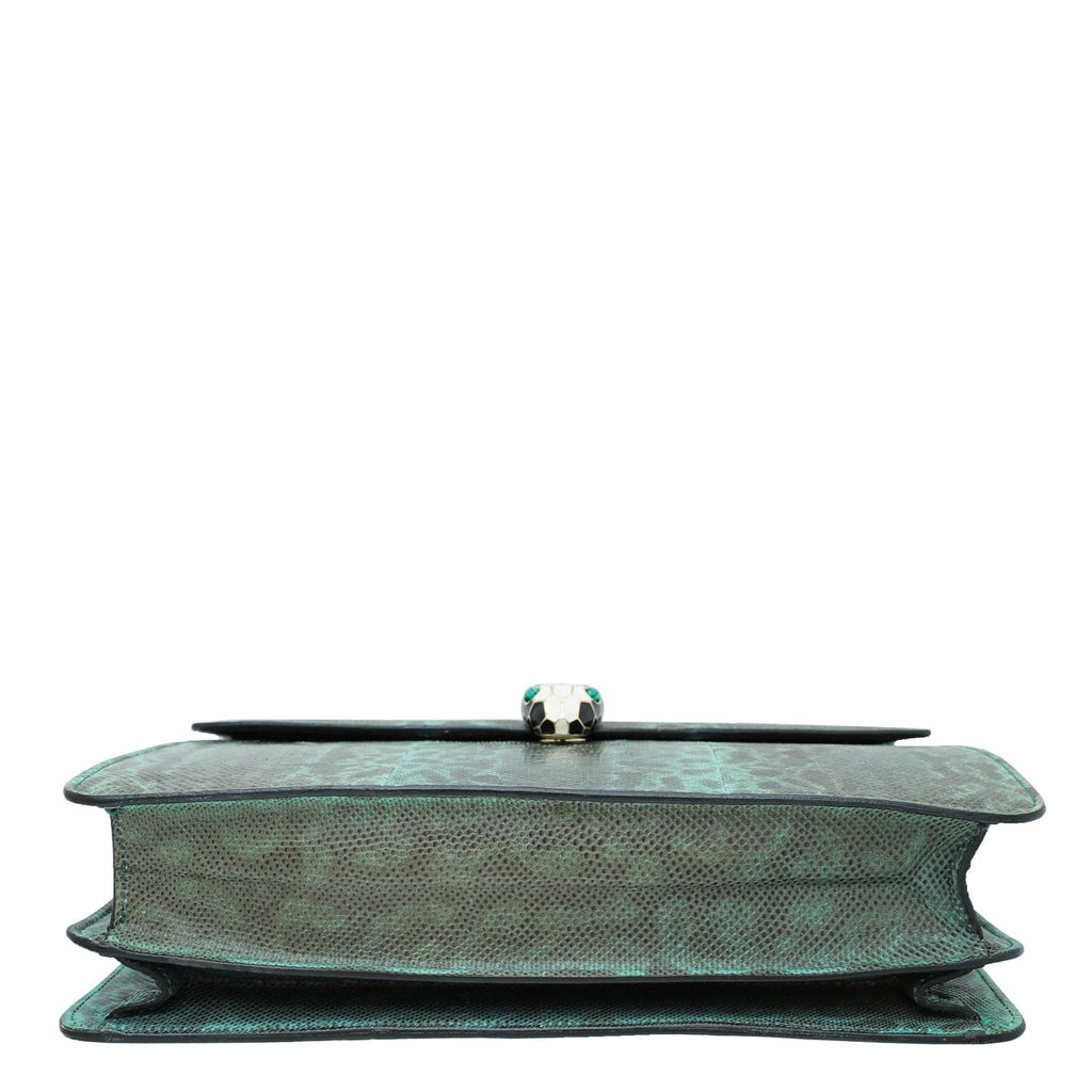 Bvlgari Green Karung Skin Serpenti Forever Flap Chain Large Bag