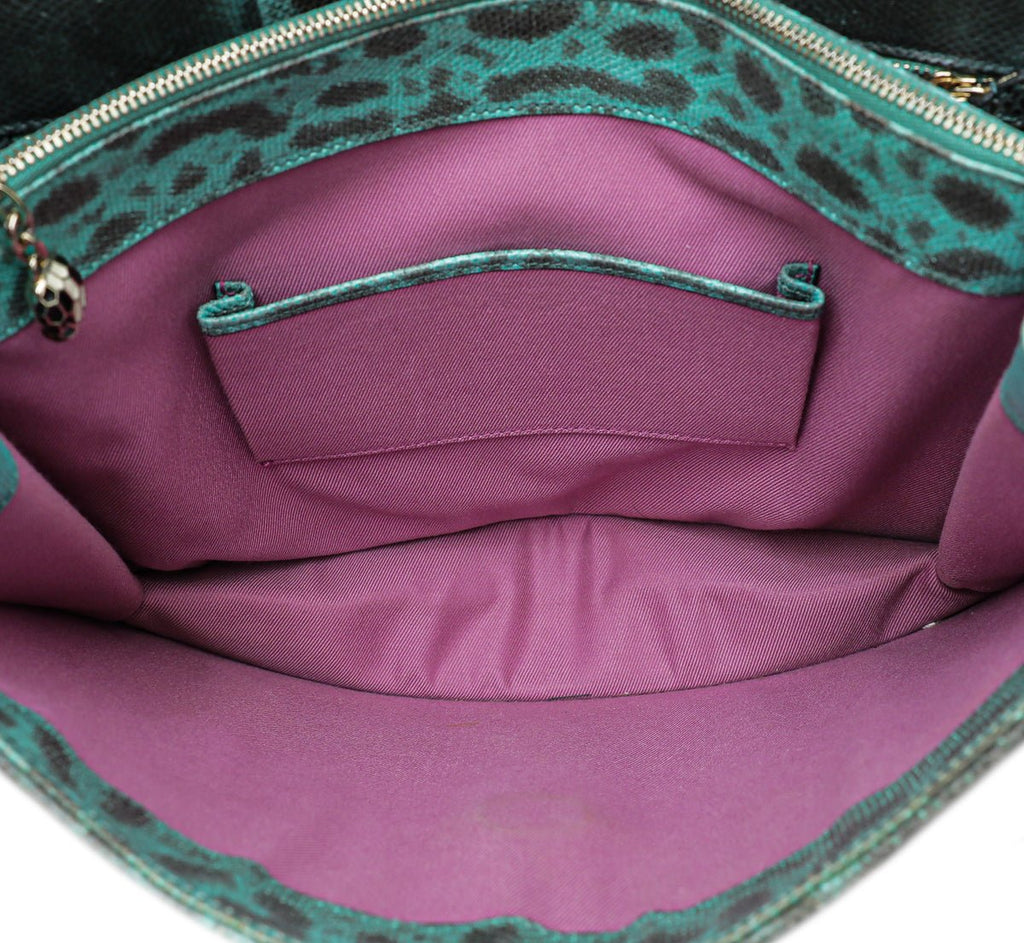 Bvlgari Green Karung Skin Serpenti Forever Flap Chain Large Bag
