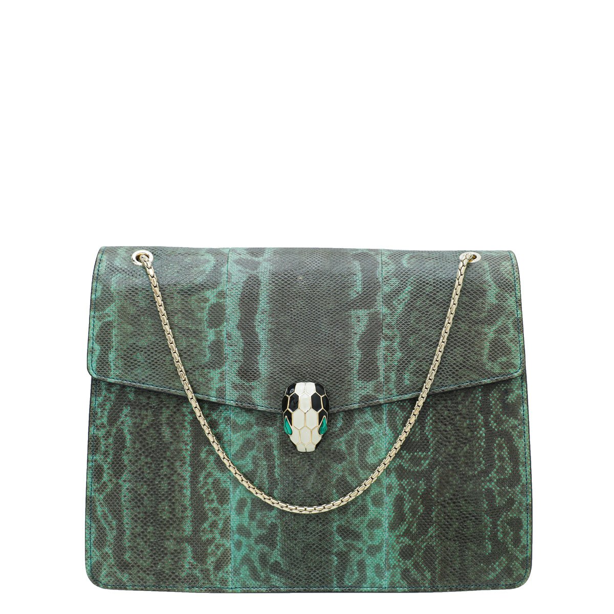 Bvlgari Green Karung Skin Serpenti Forever Flap Chain Large Bag