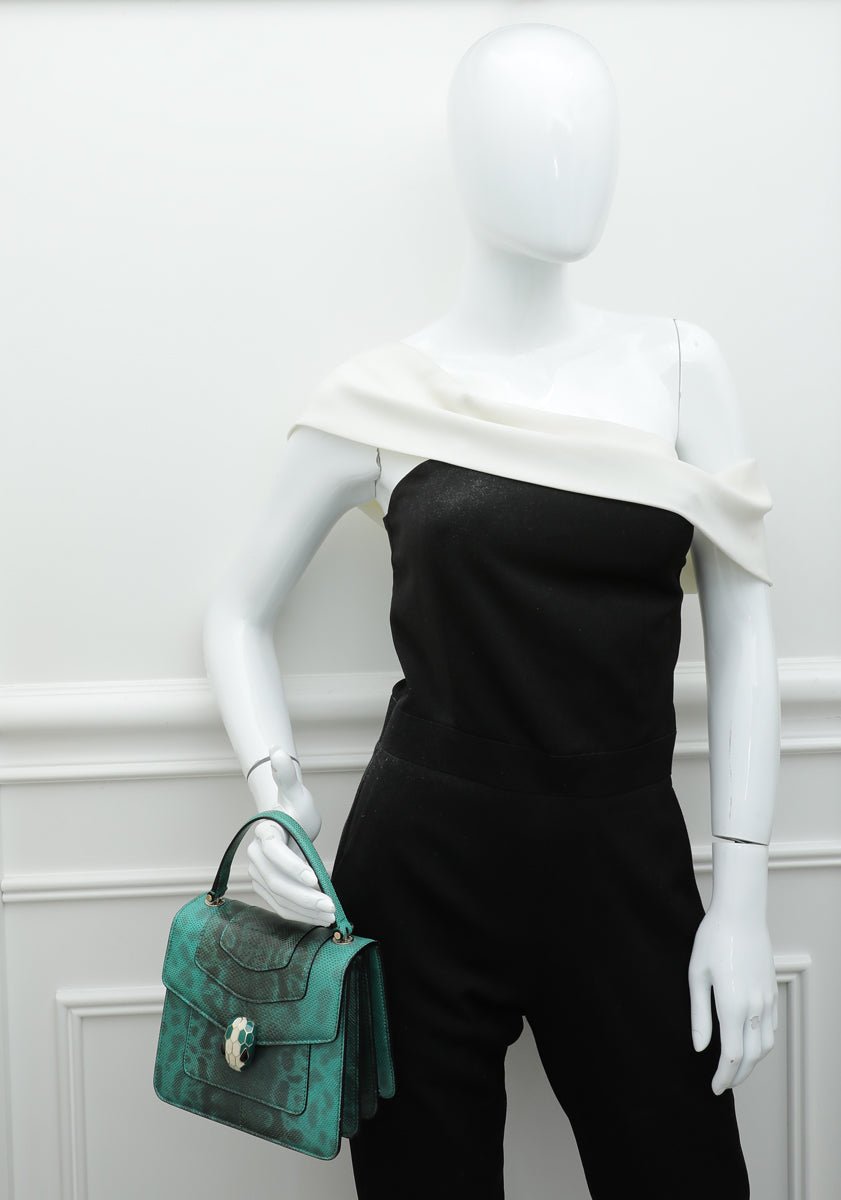 Bvlgari Green Karung Skin Serpenti Forever Top Handle Bag