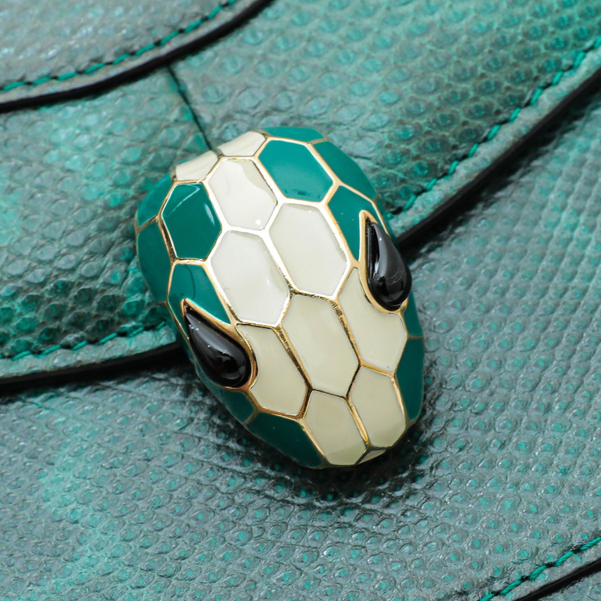 Bvlgari Green Karung Skin Serpenti Forever Top Handle Bag