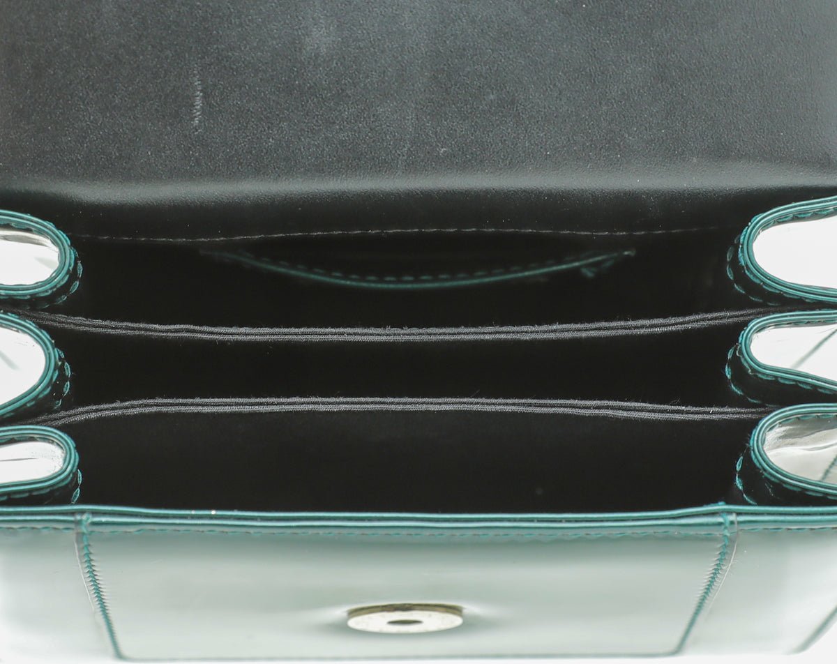 Bvlgari Green Metallic Polished Serpenti Forever Top Handle Bag