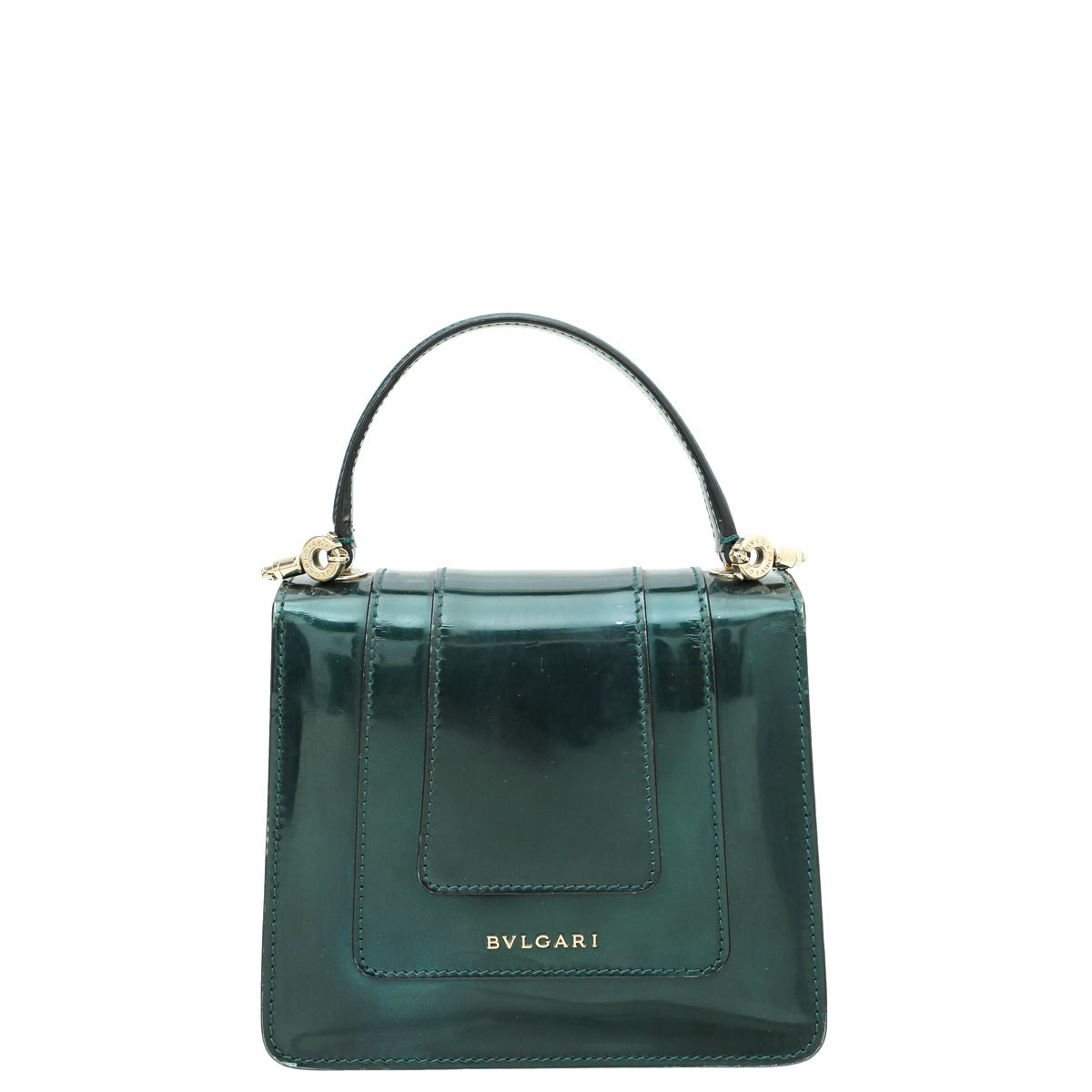 Bvlgari Green Metallic Polished Serpenti Forever Top Handle Bag