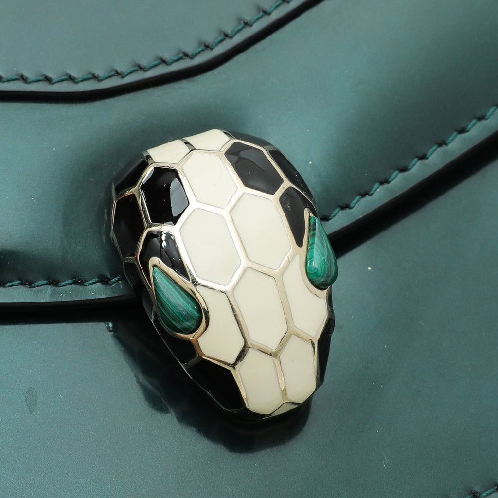 Bvlgari Green Metallic Polished Serpenti Forever Top Handle Bag