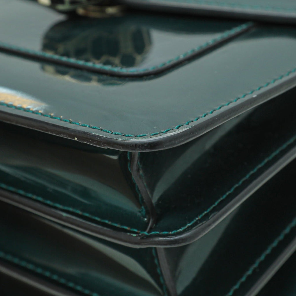 Bvlgari Green Metallic Polished Serpenti Forever Top Handle Bag