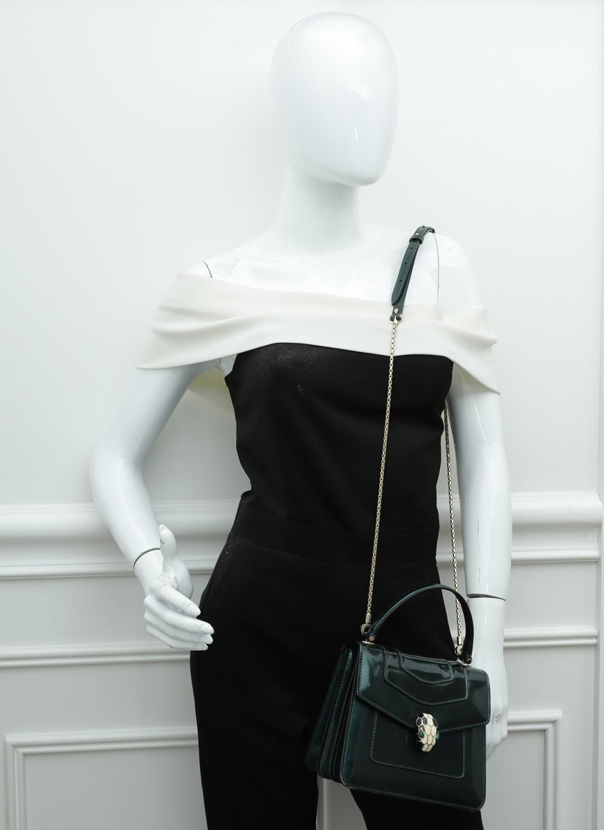 Bvlgari Green Metallic Polished Serpenti Forever Top Handle Bag