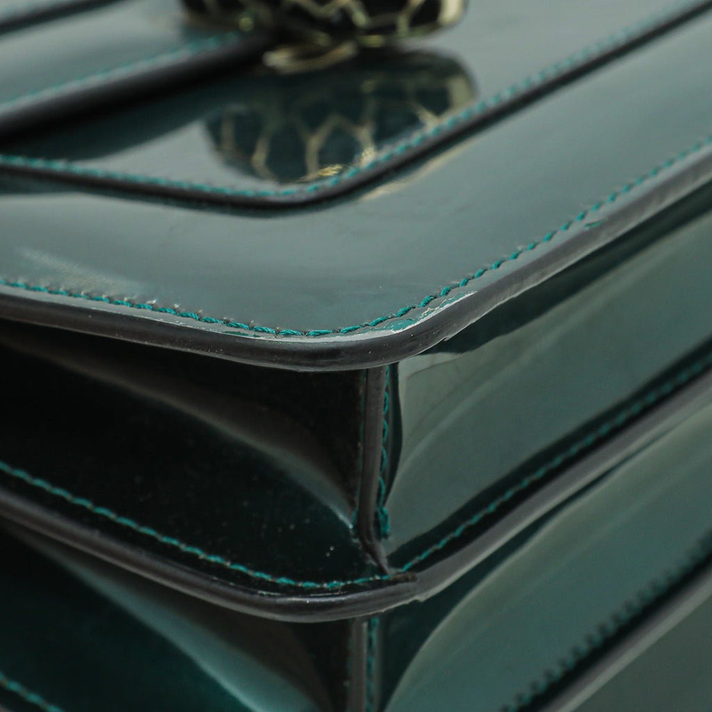 Bvlgari Green Metallic Polished Serpenti Forever Top Handle Bag