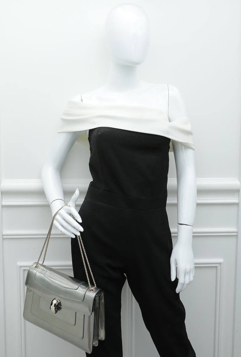 Bvlgari Silver Serpenti Forever Flap Chain Bag