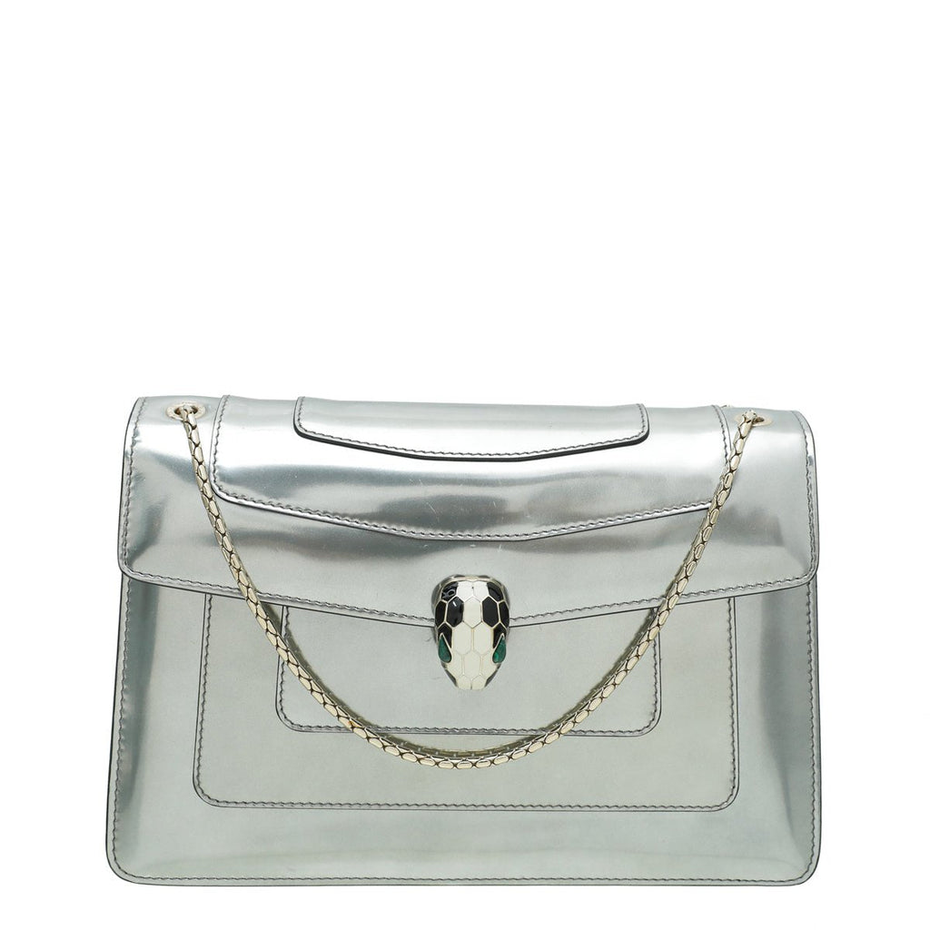 Bvlgari Silver Serpenti Forever Flap Chain Bag