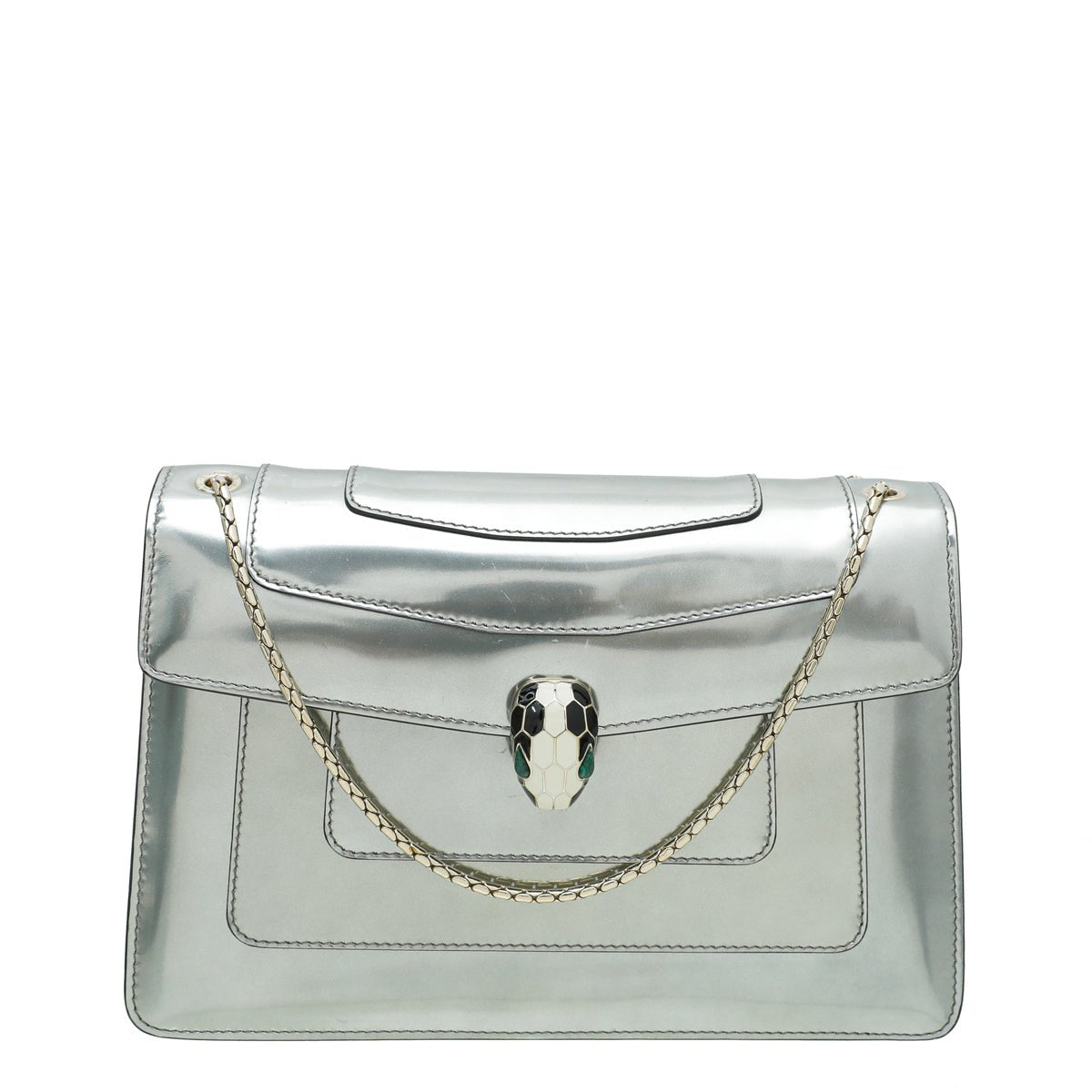 Bvlgari Silver Serpenti Forever Flap Chain Bag
