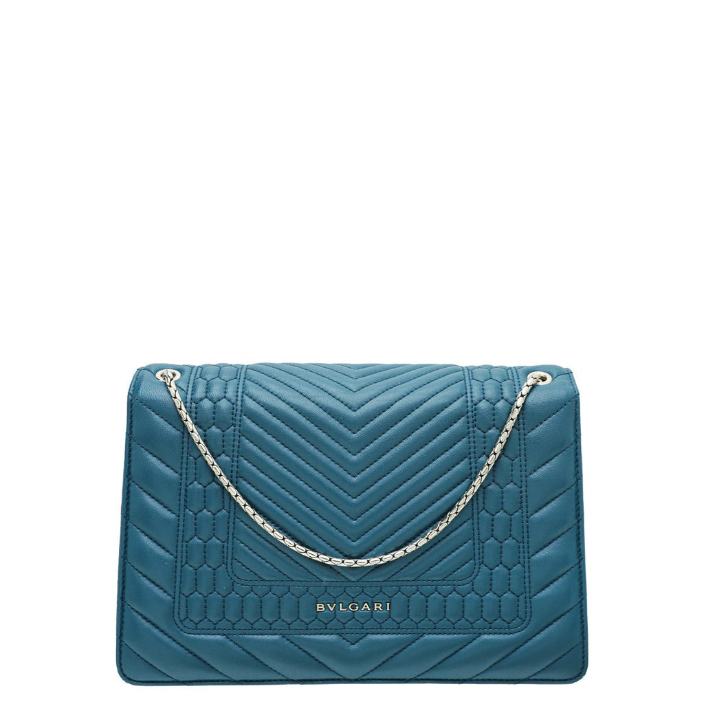 Bvlgari Teal Serpenti Forever Quilted Scaglie Flap Medium Bag
