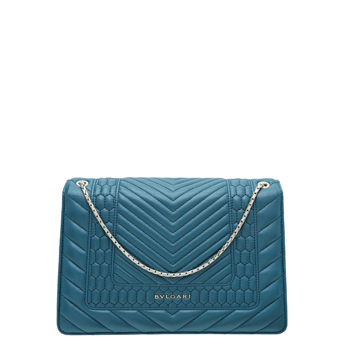 Bvlgari Teal Serpenti Forever Quilted Scaglie Flap Medium Bag