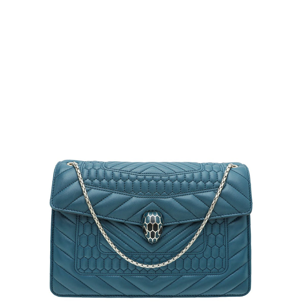 Bvlgari Teal Serpenti Forever Quilted Scaglie Flap Medium Bag
