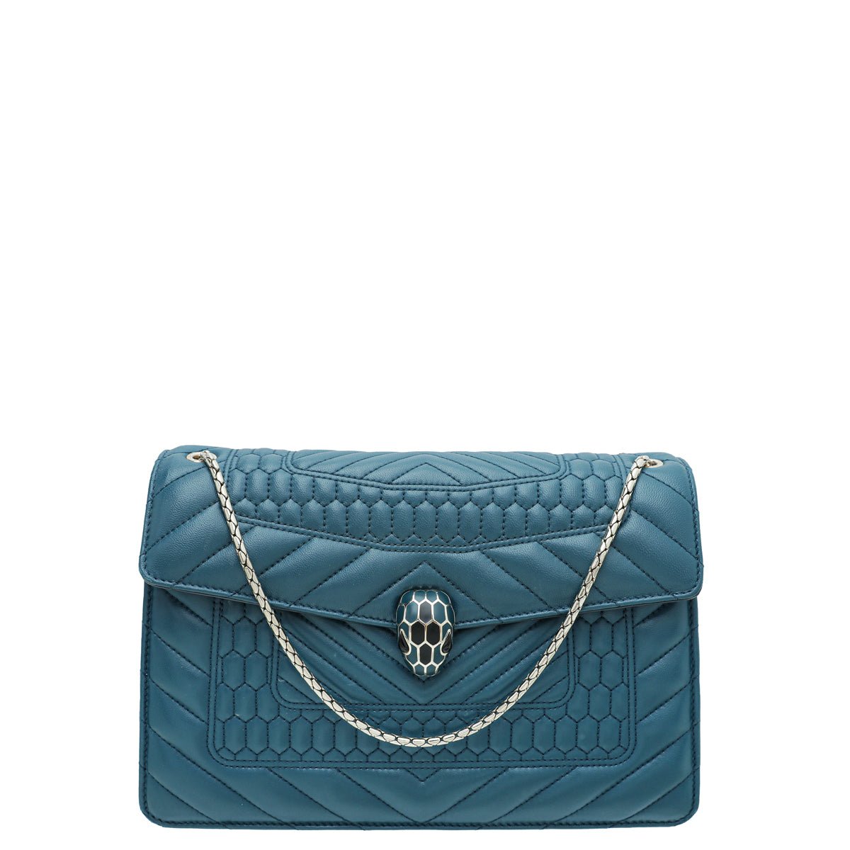 Bvlgari Teal Serpenti Forever Quilted Scaglie Flap Medium Bag