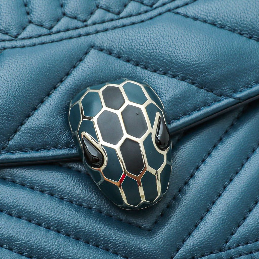 Bvlgari Teal Serpenti Forever Quilted Scaglie Flap Medium Bag