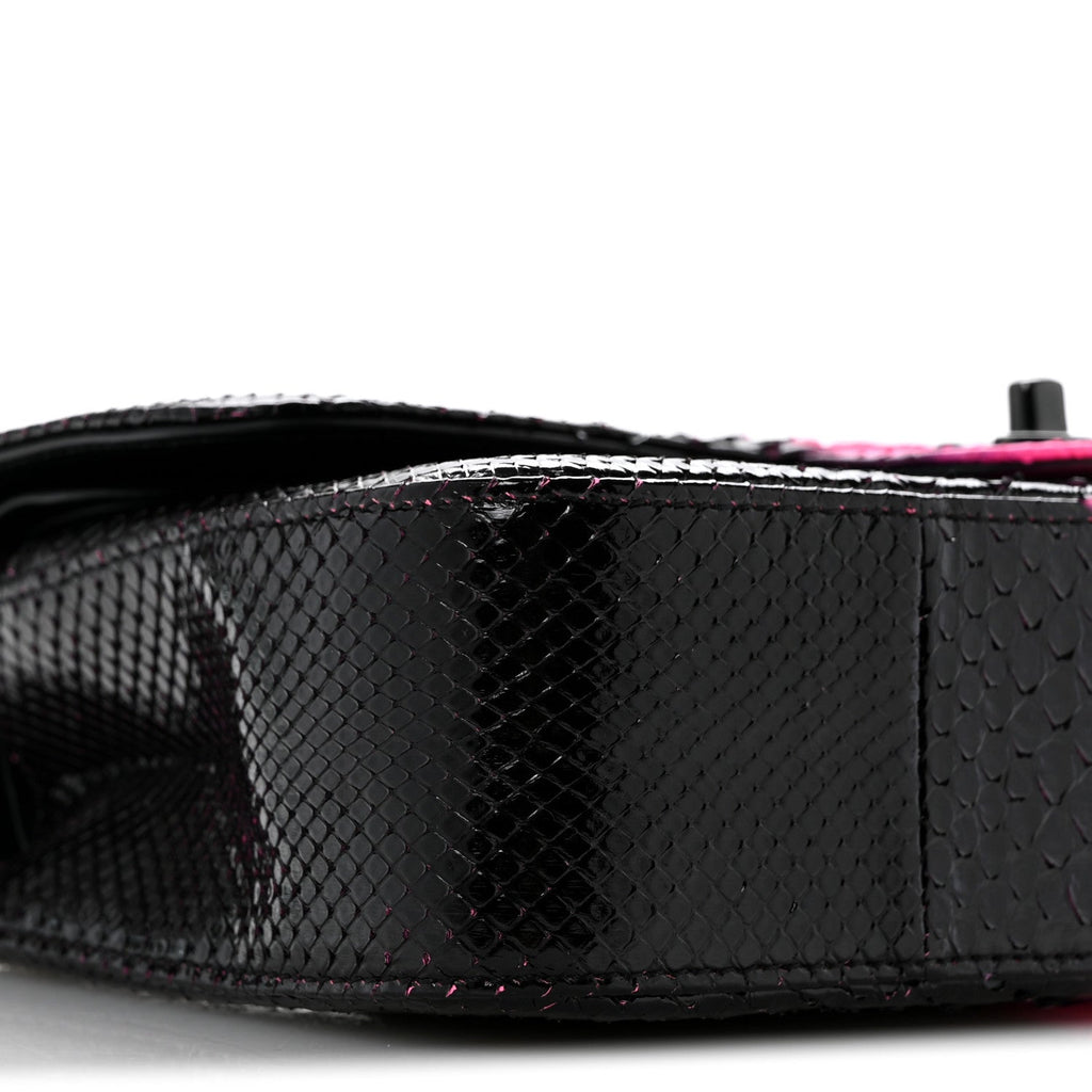Snakeskin Medium Double Flap Black Pink