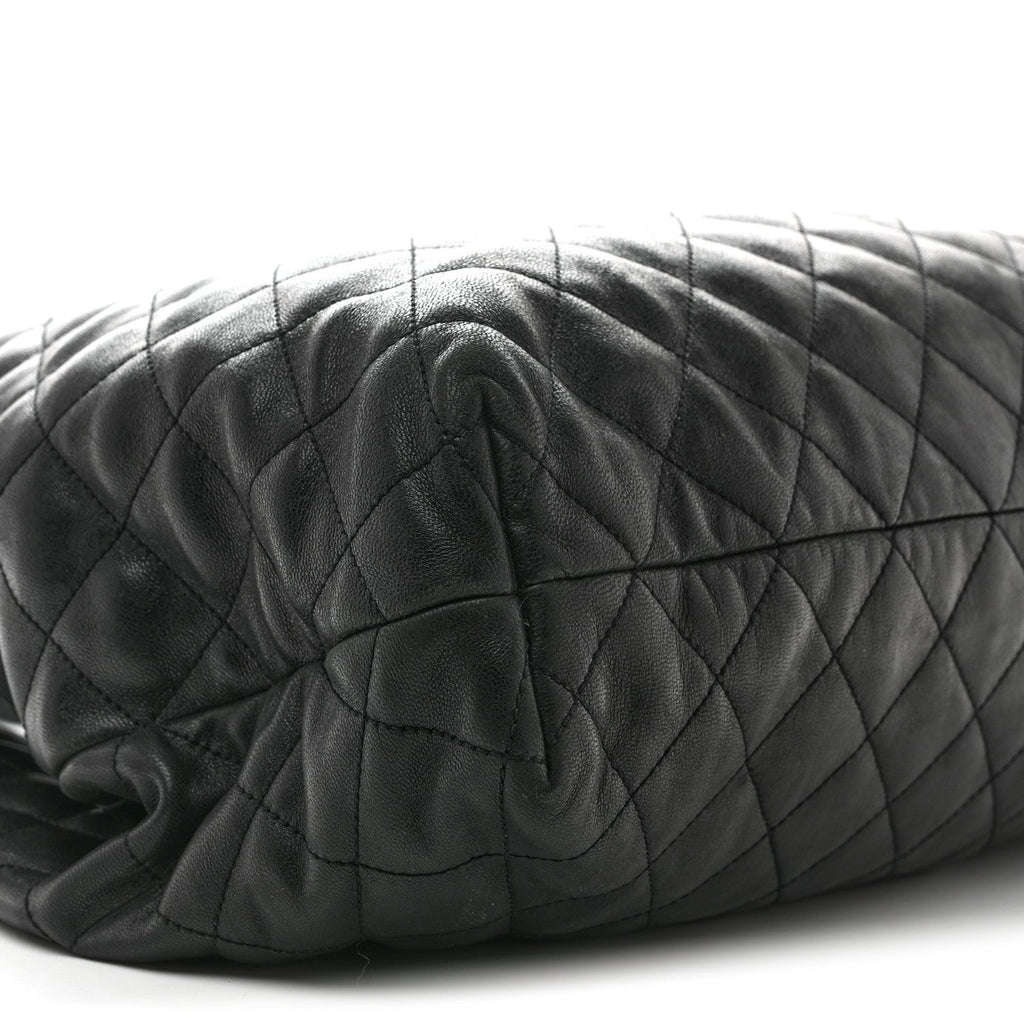 Lambskin Quilted Maxi Icare Shopping Tote Black