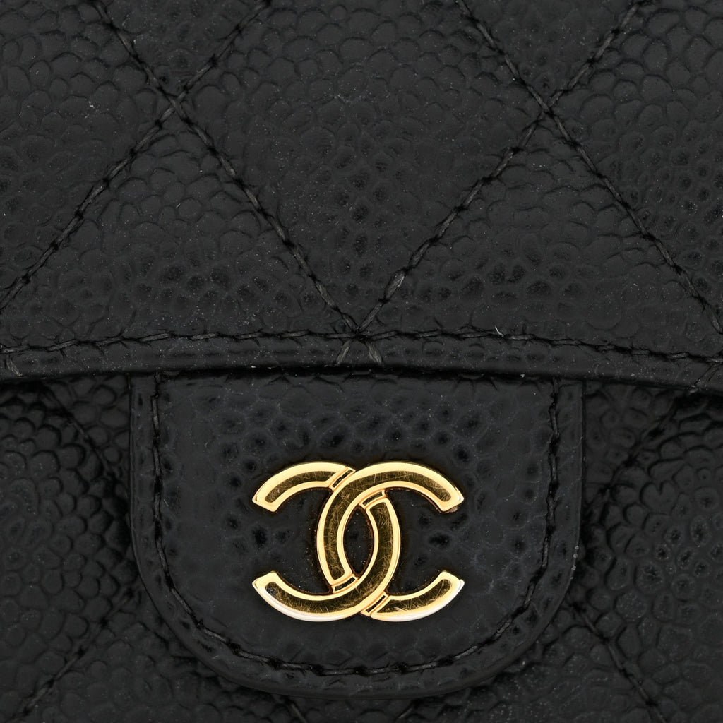 Caviar Quilted Flap Card Holder Black