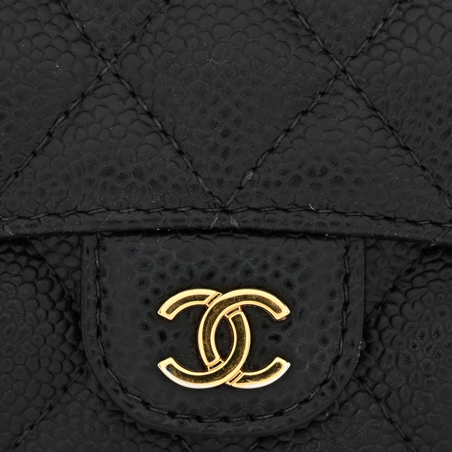 Caviar Quilted Flap Card Holder Black