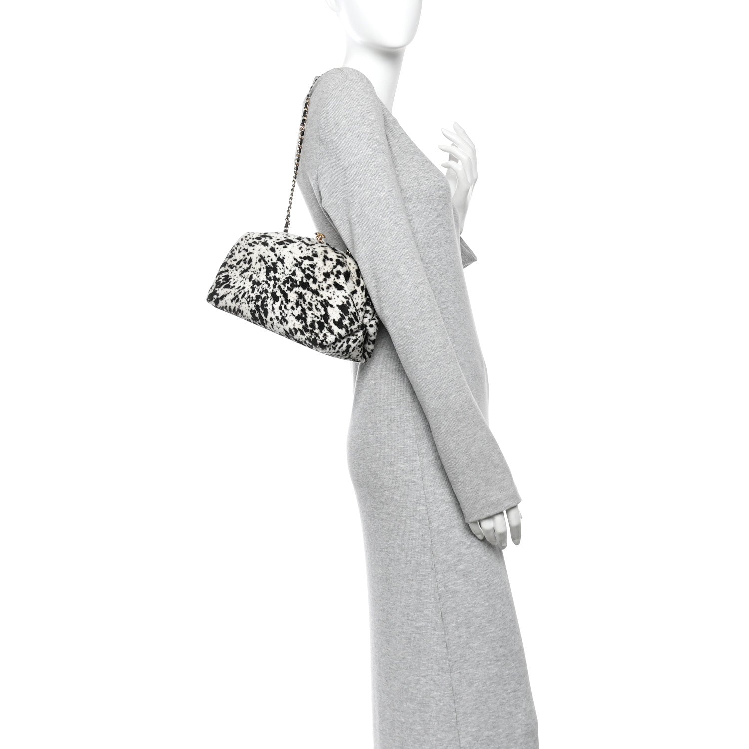 Lambskin Pony Hair Printed Clutch With Chain Black White