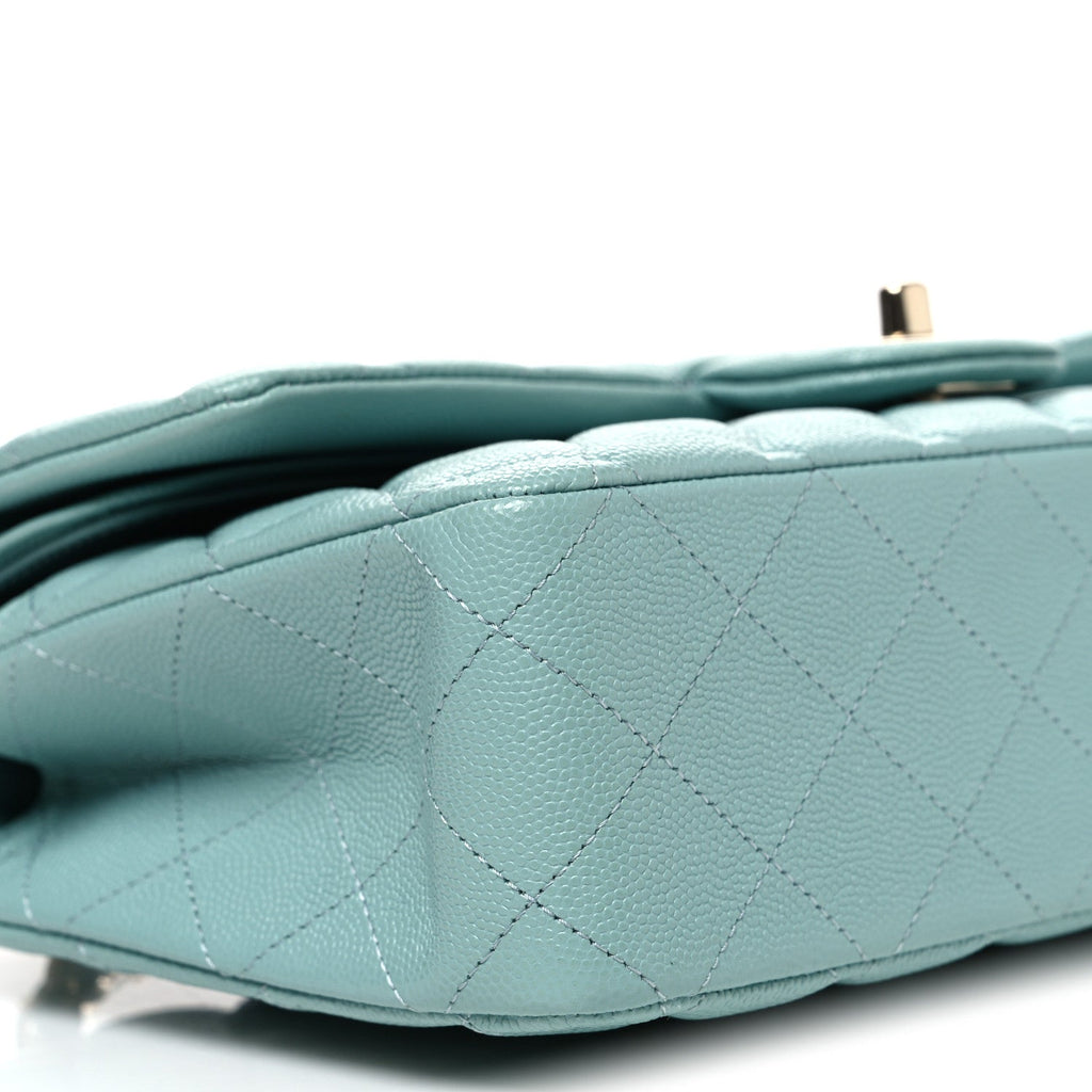Caviar Quilted Medium Double Flap Light Blue