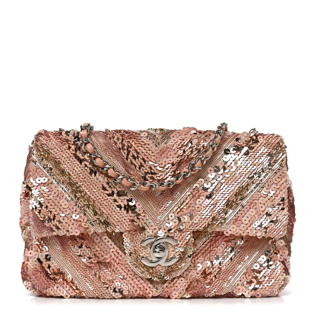 Sequins Chevron Mini Rectangular Flap Pink