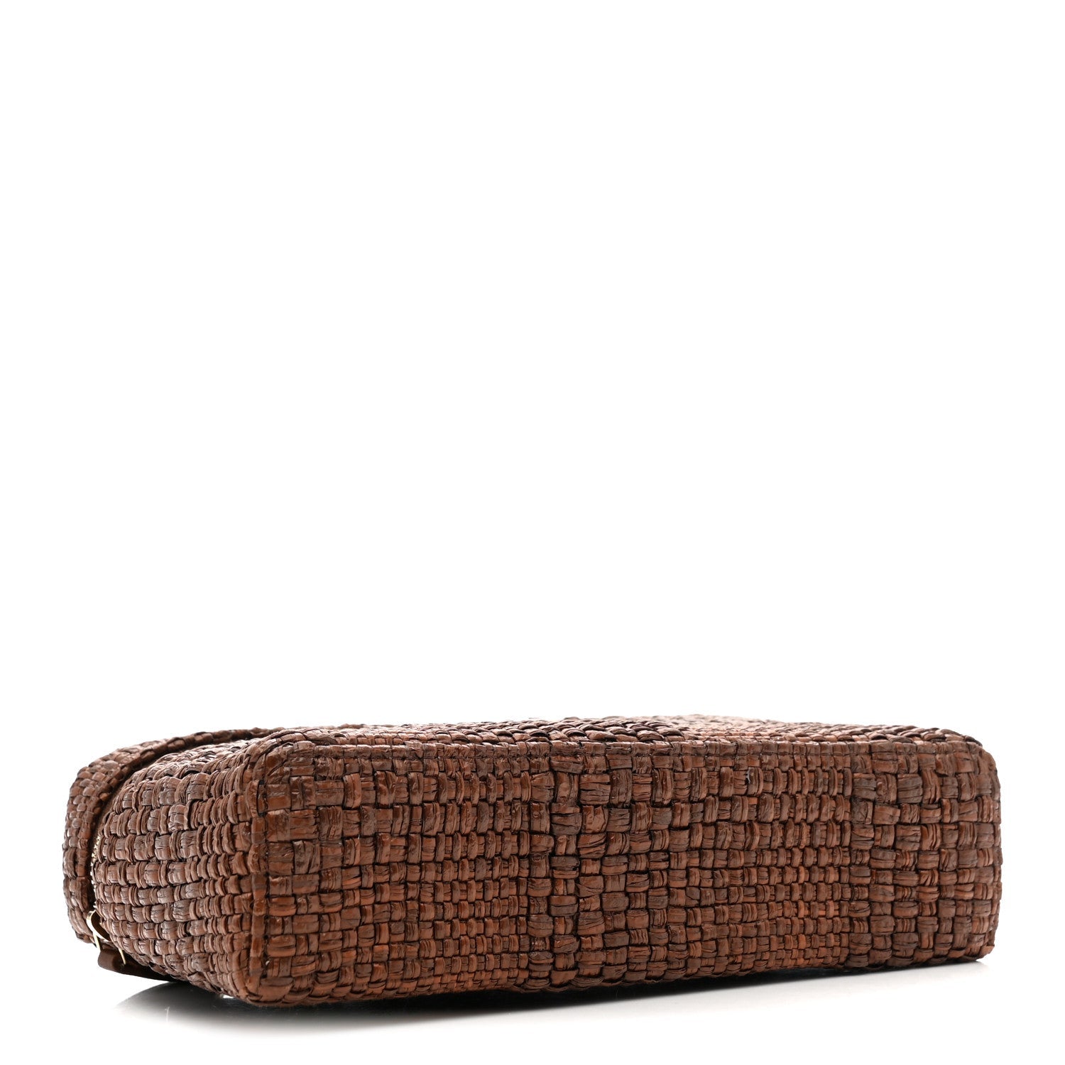 Braided Raffia Quilted Top Handle Slim Vanity With Chain Brown