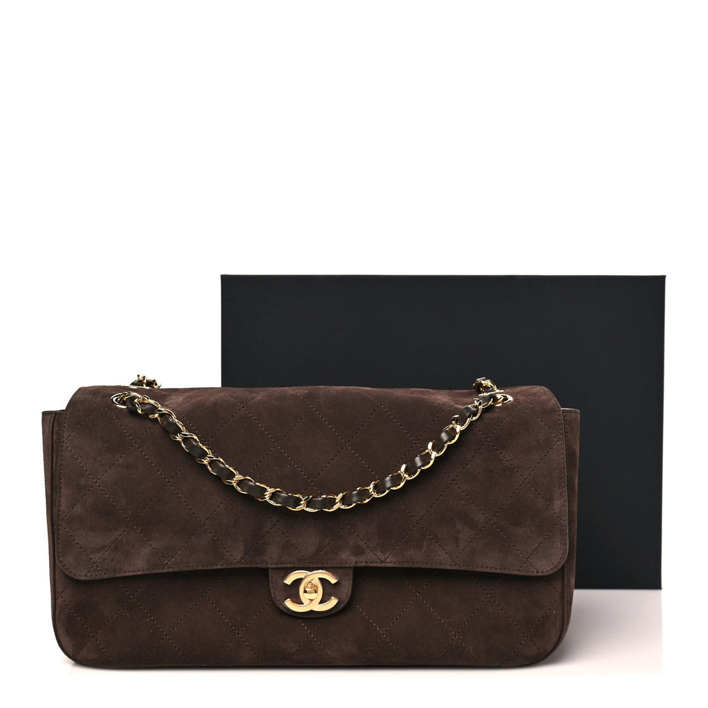Suede Calfskin Small Souplissimo Maxi Flap Dark Brown Dark Brown