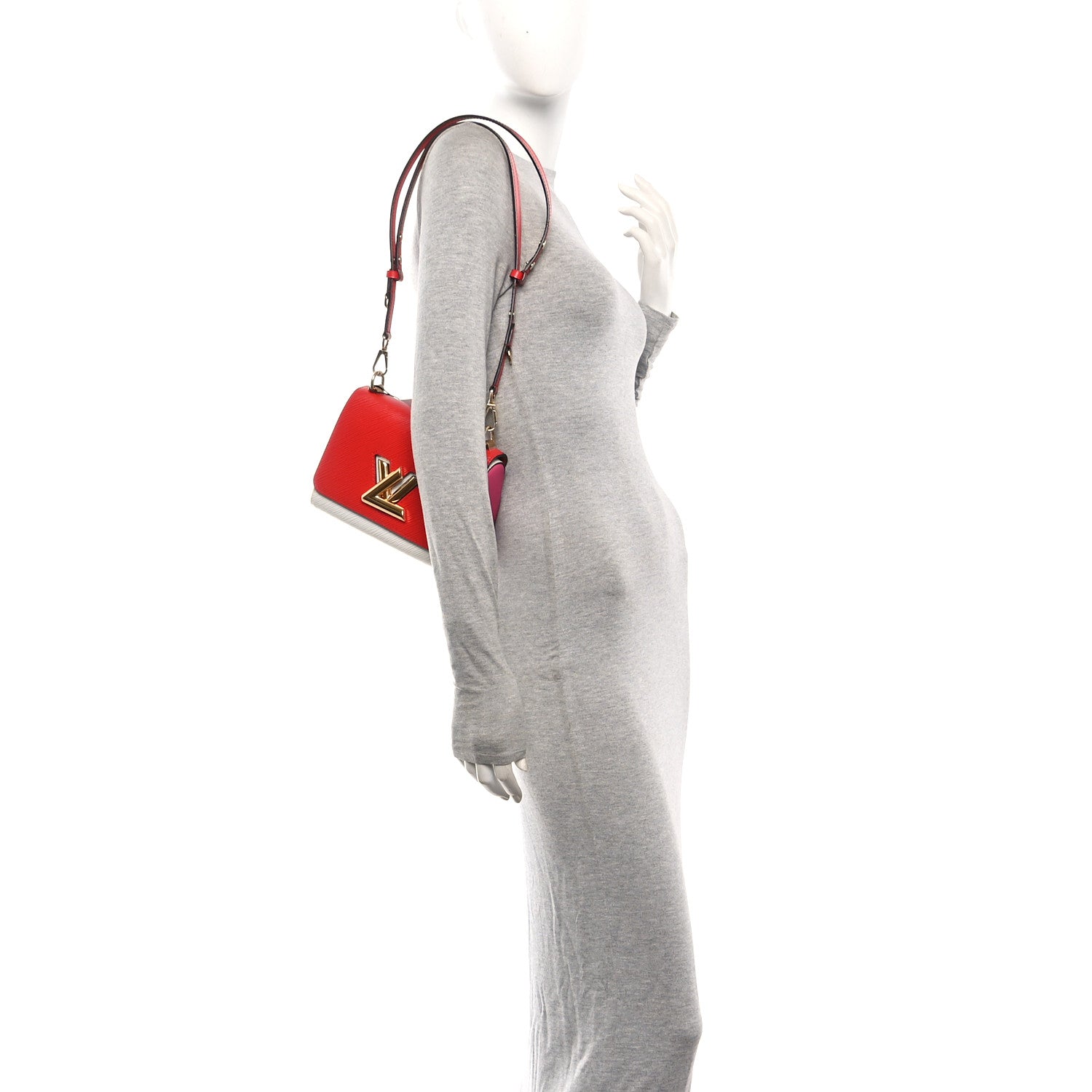 Epi Twist Shoulder Bag MM Coquelicot Hot Pink White