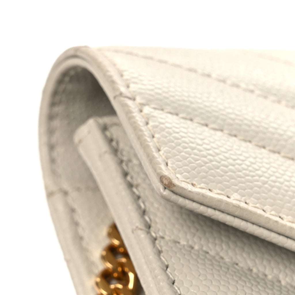 Grain De Poudre Matelasse Chevron Monogram Envelope Chain Wallet Blanc Vintage