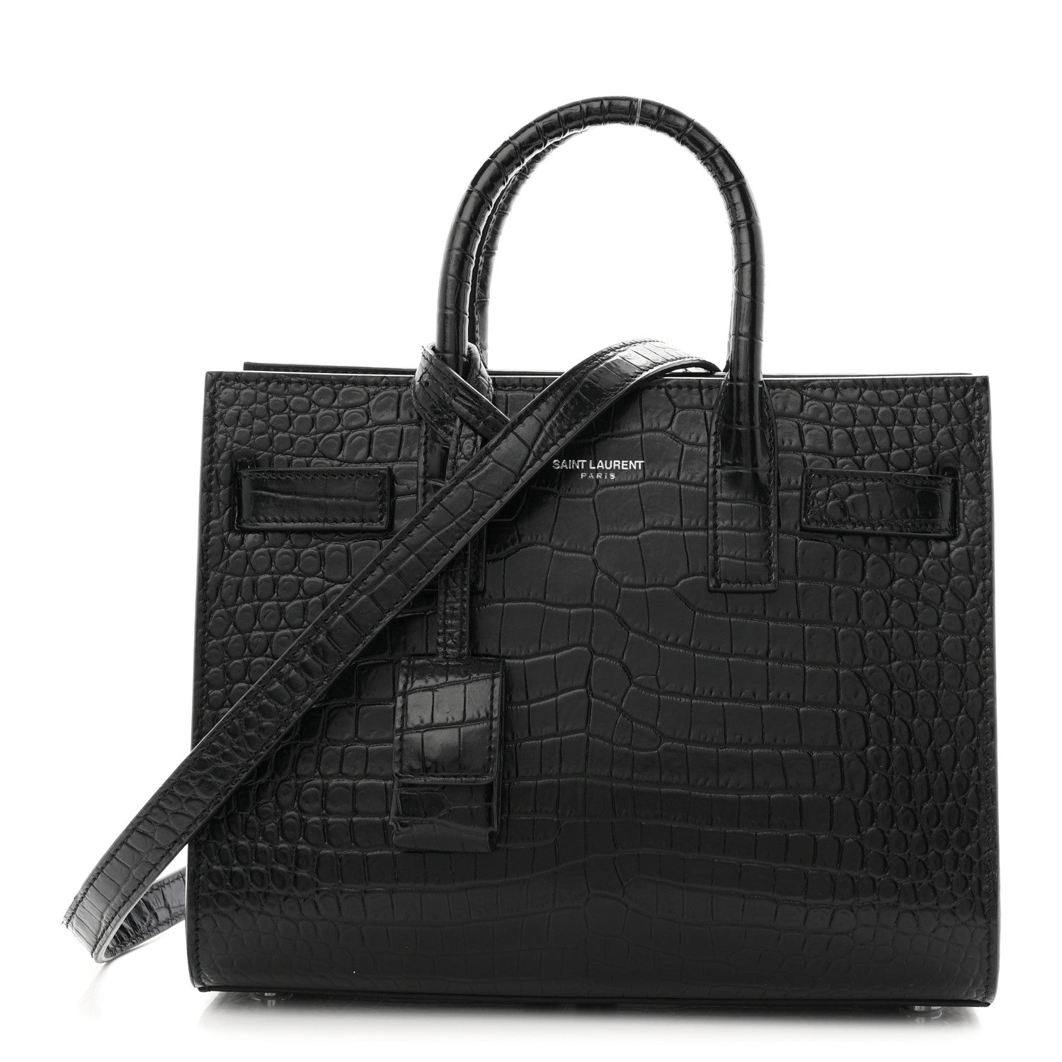 Calfskin Crocodile Embossed Nano Sac De Jour Black