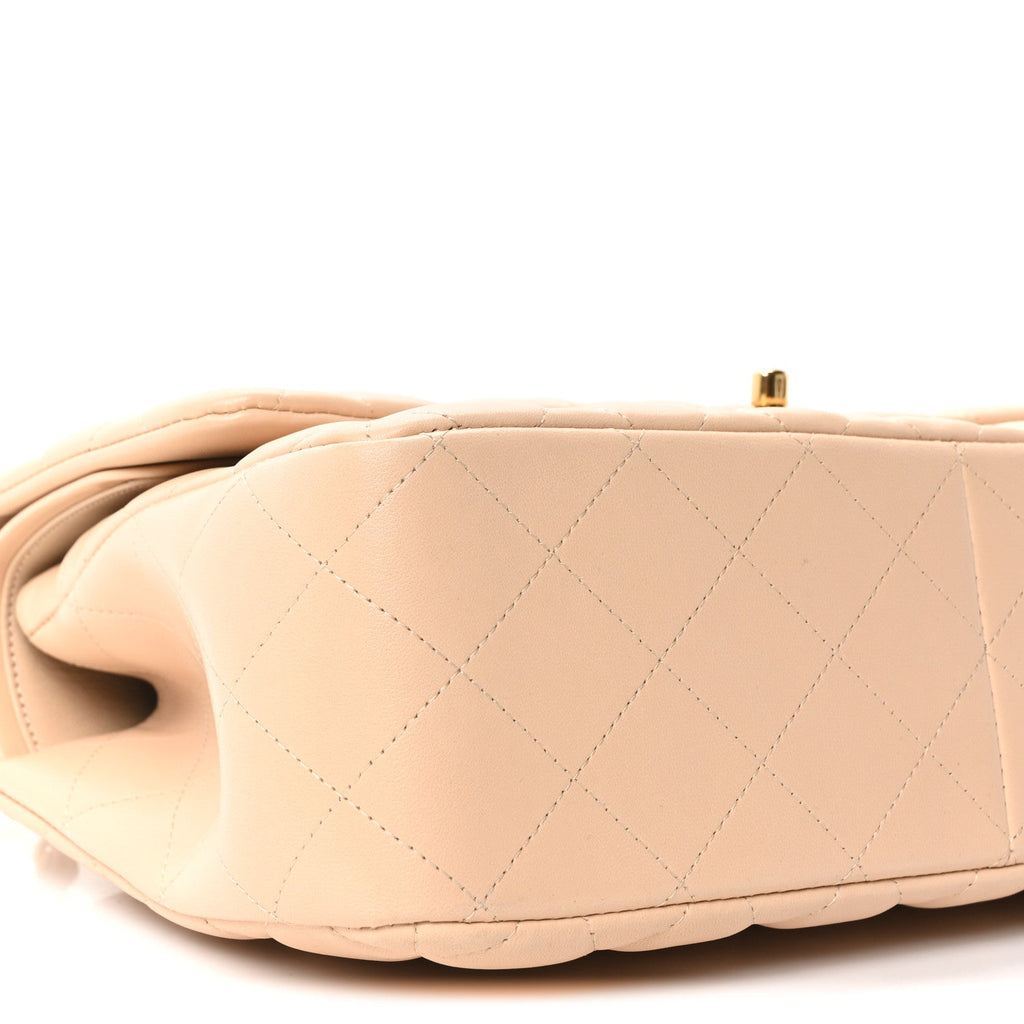 Lambskin Quilted Jumbo Double Flap Beige