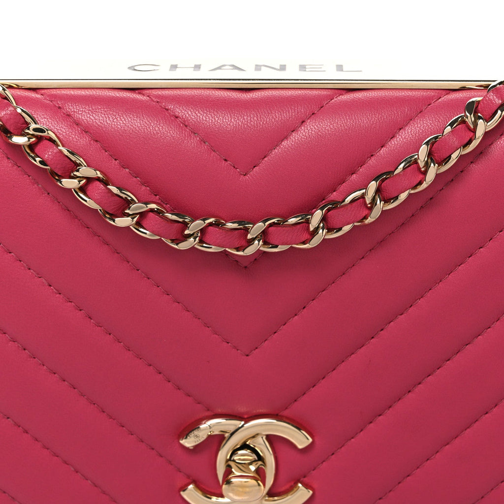 Lambskin Chevron Quilted Trendy CC Wallet On Chain WOC Dark Pink