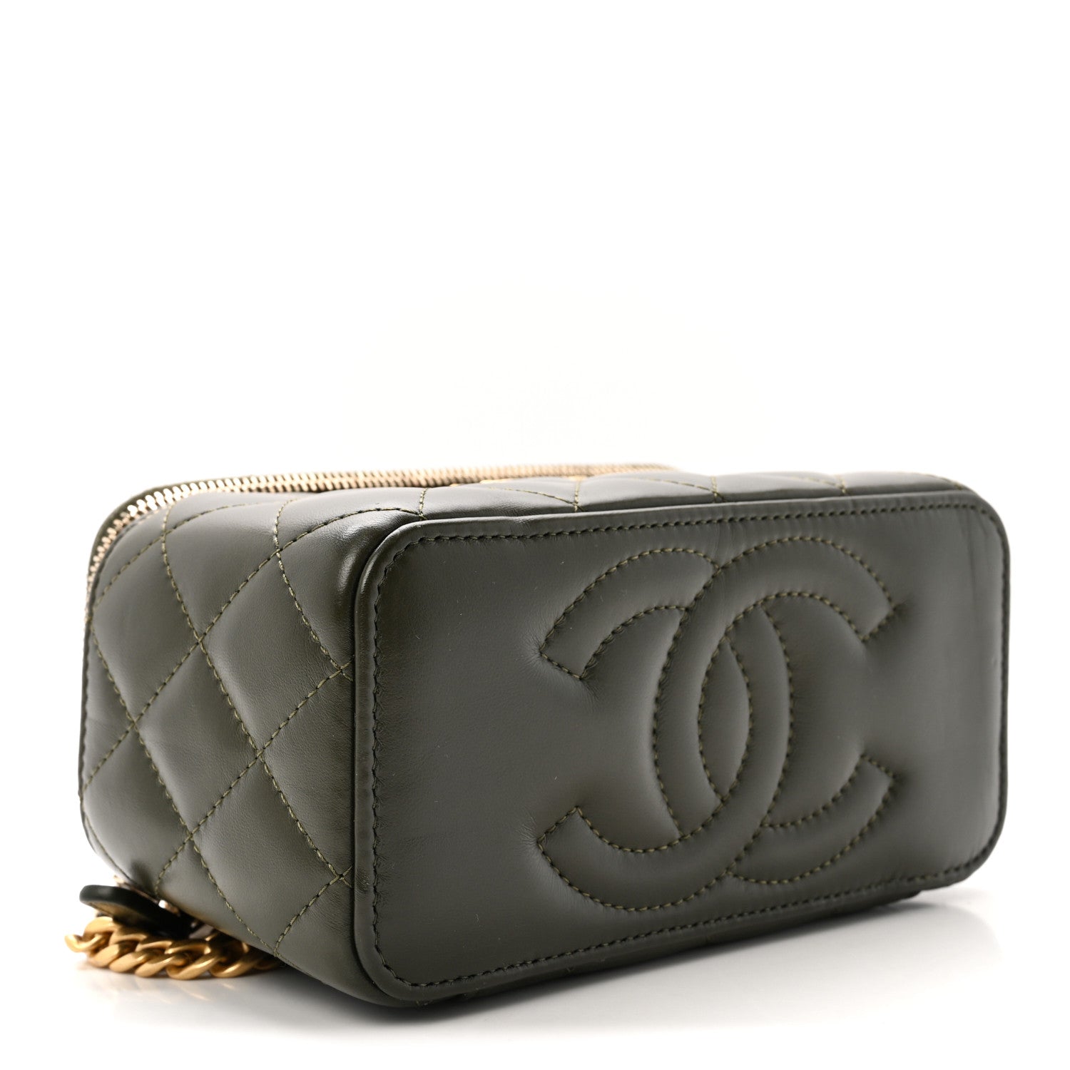 Lambskin Quilted Small Pillow Crush Vanity Case With Chain Green
