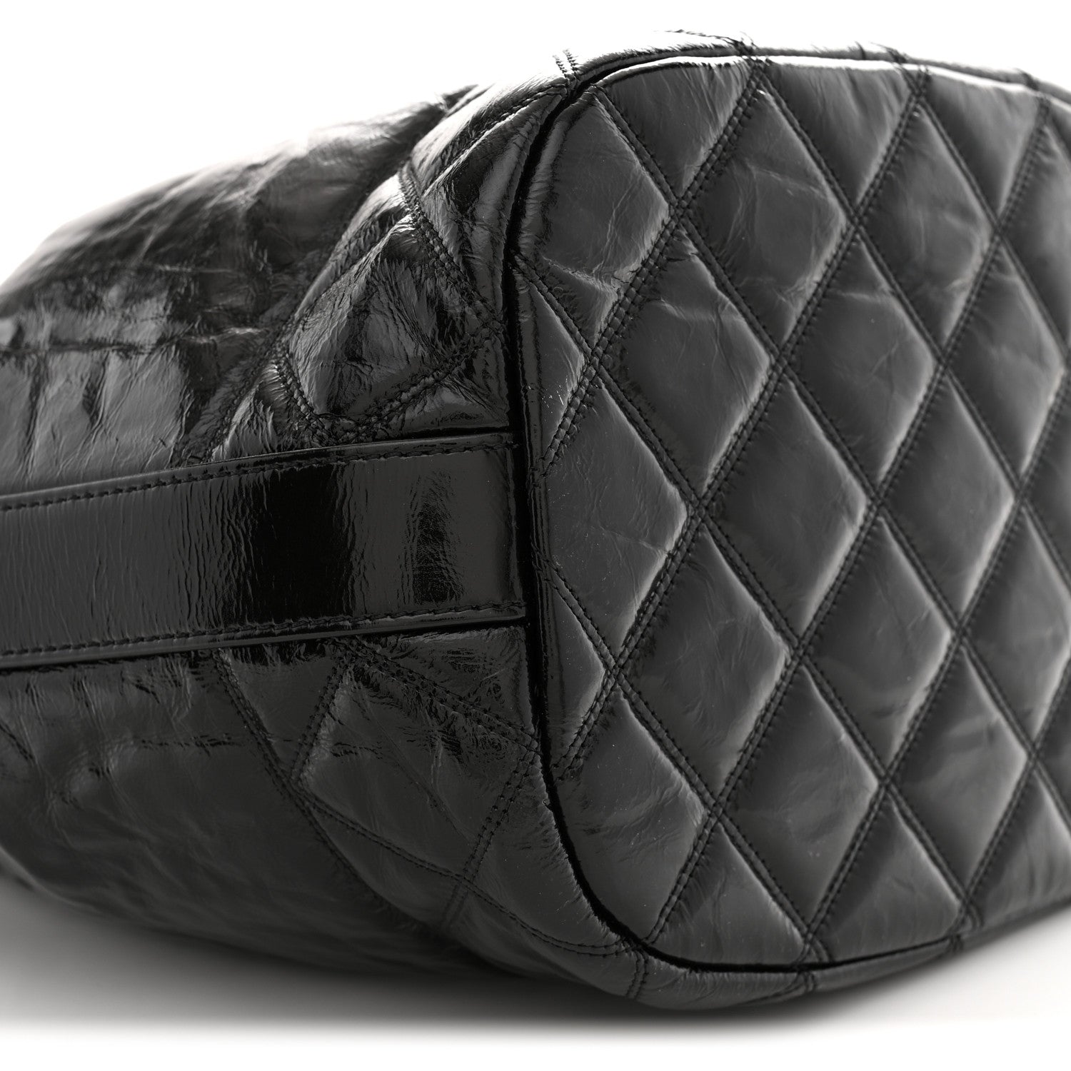 Shiny Aged Calfskin CC Chain Drawstring Bag Black