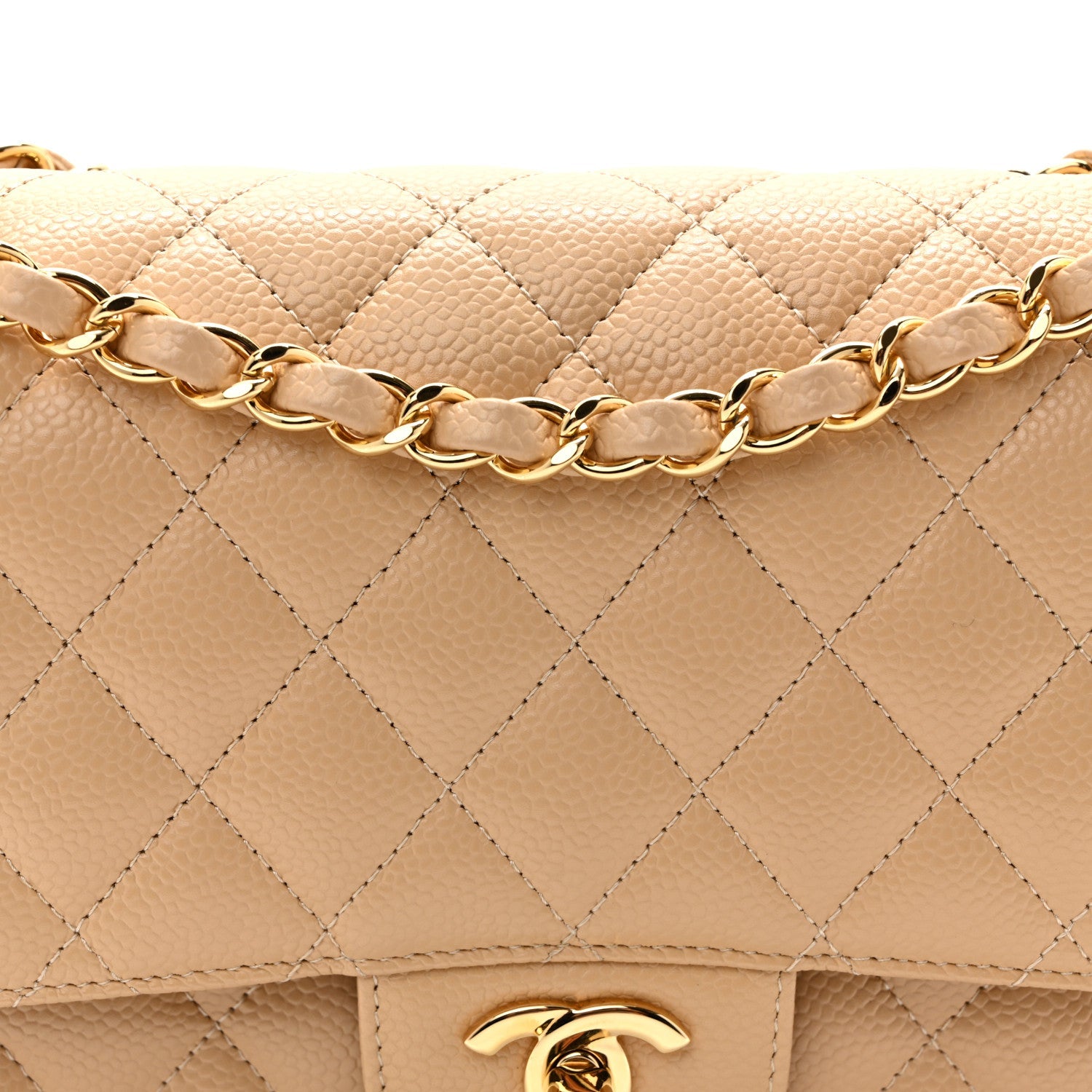 Caviar Quilted Medium Double Flap Beige Clair