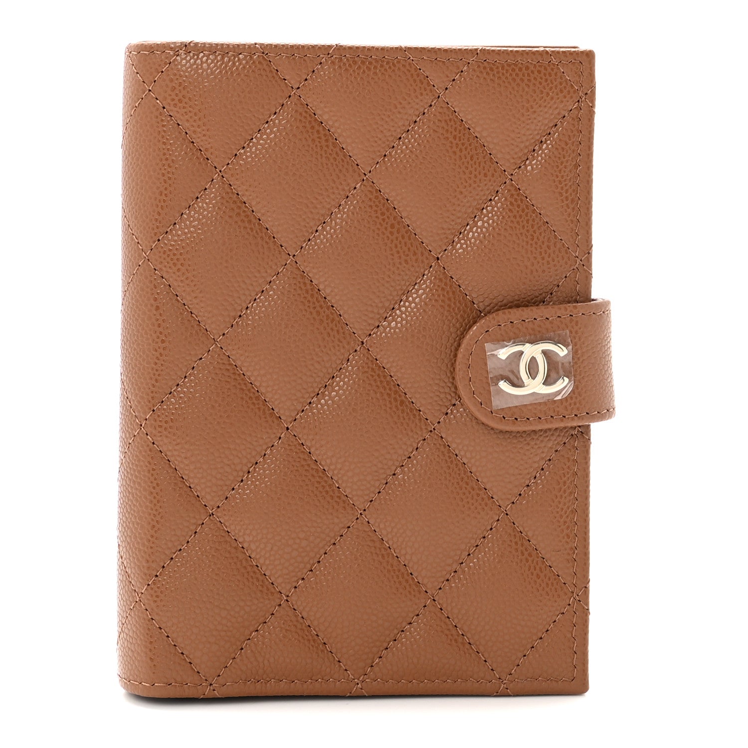 Caviar Quilted Passport Holder Camel