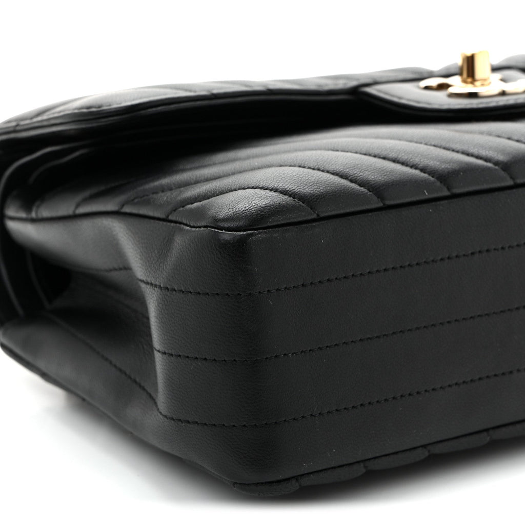 Lambskin Chevron Quilted Small Double Flap Black
