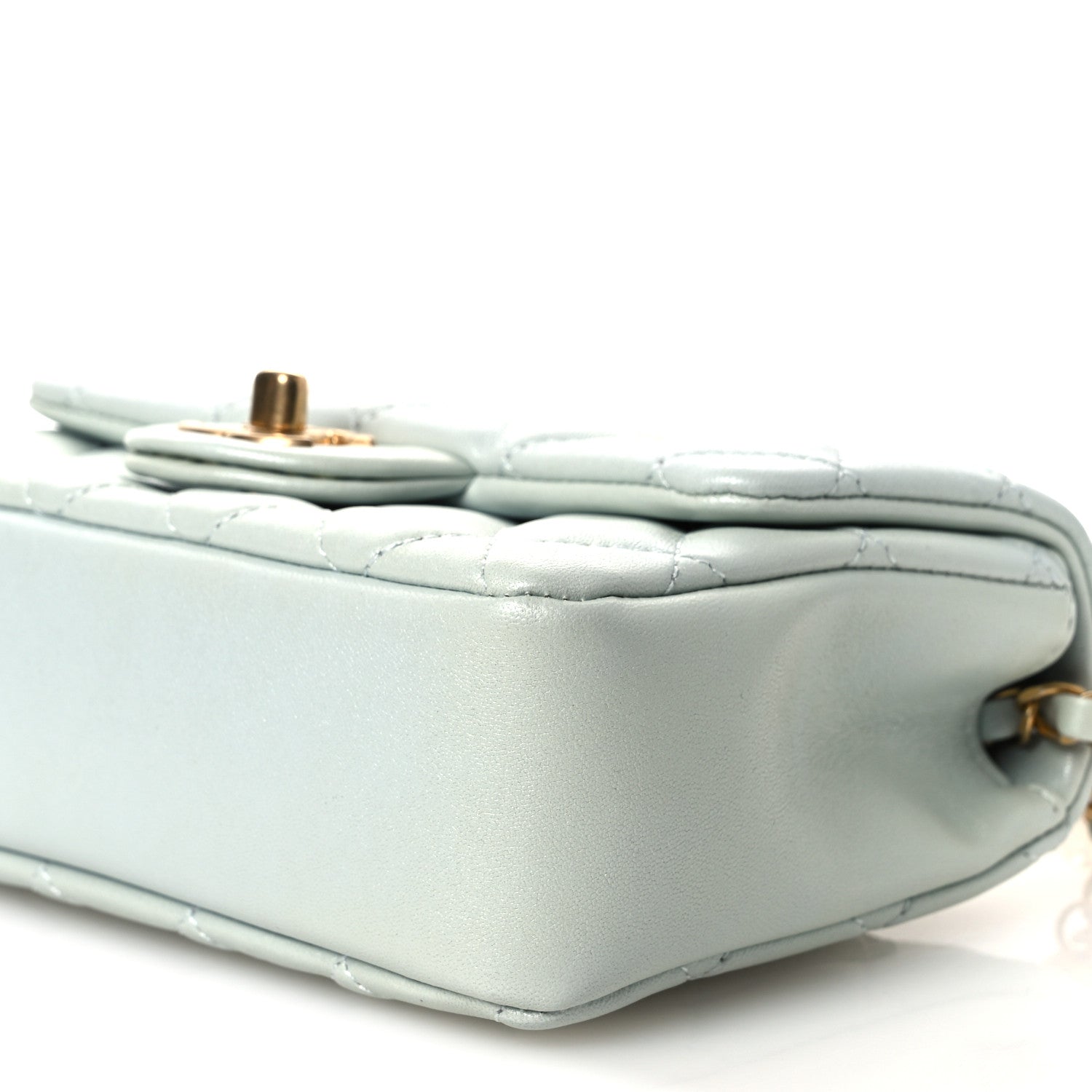 Shiny Lambskin Quilted Pearl Twist Mini Square Flap Light Blue
