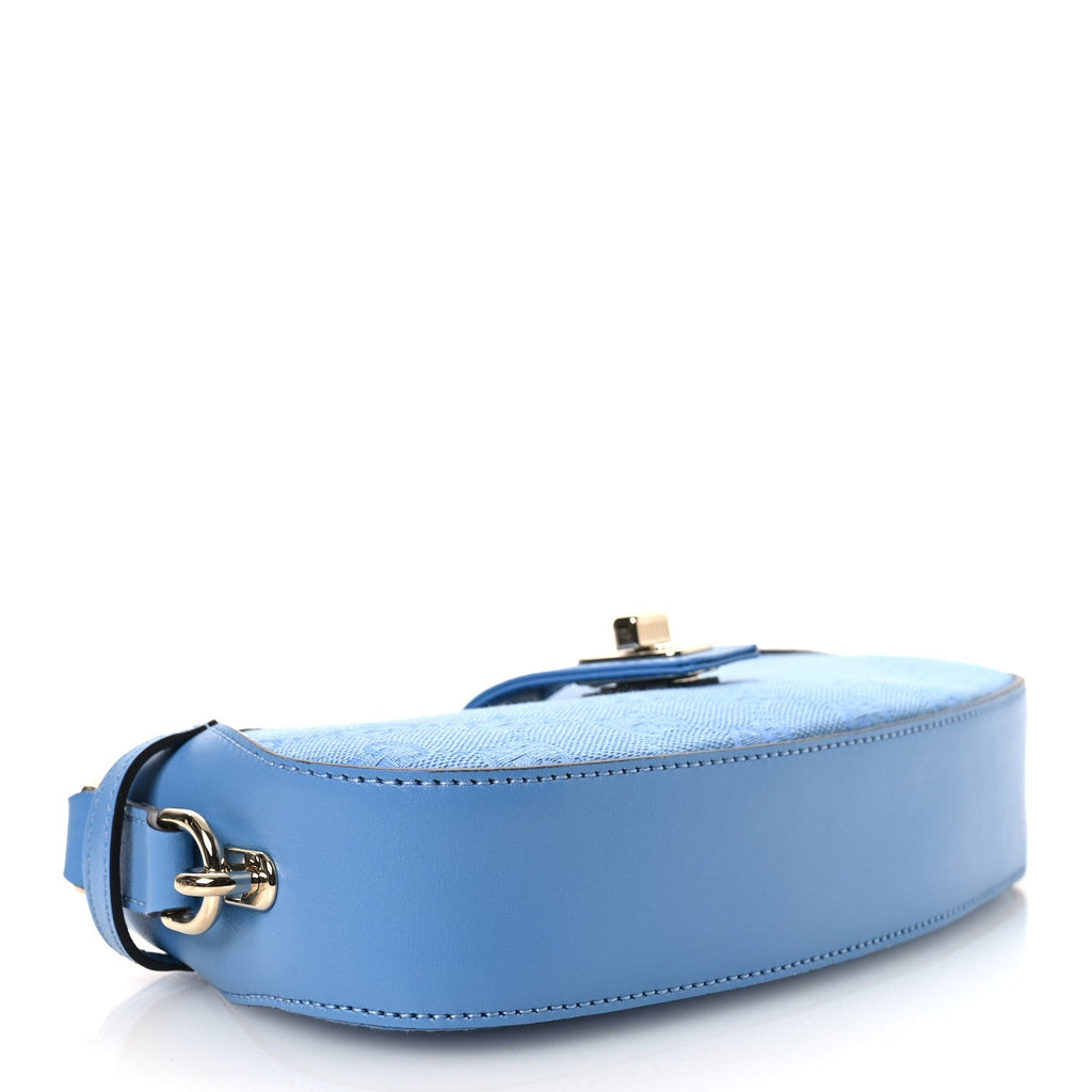 Calfskin Monogram Mini Moon Side Shoulder Bag Blue